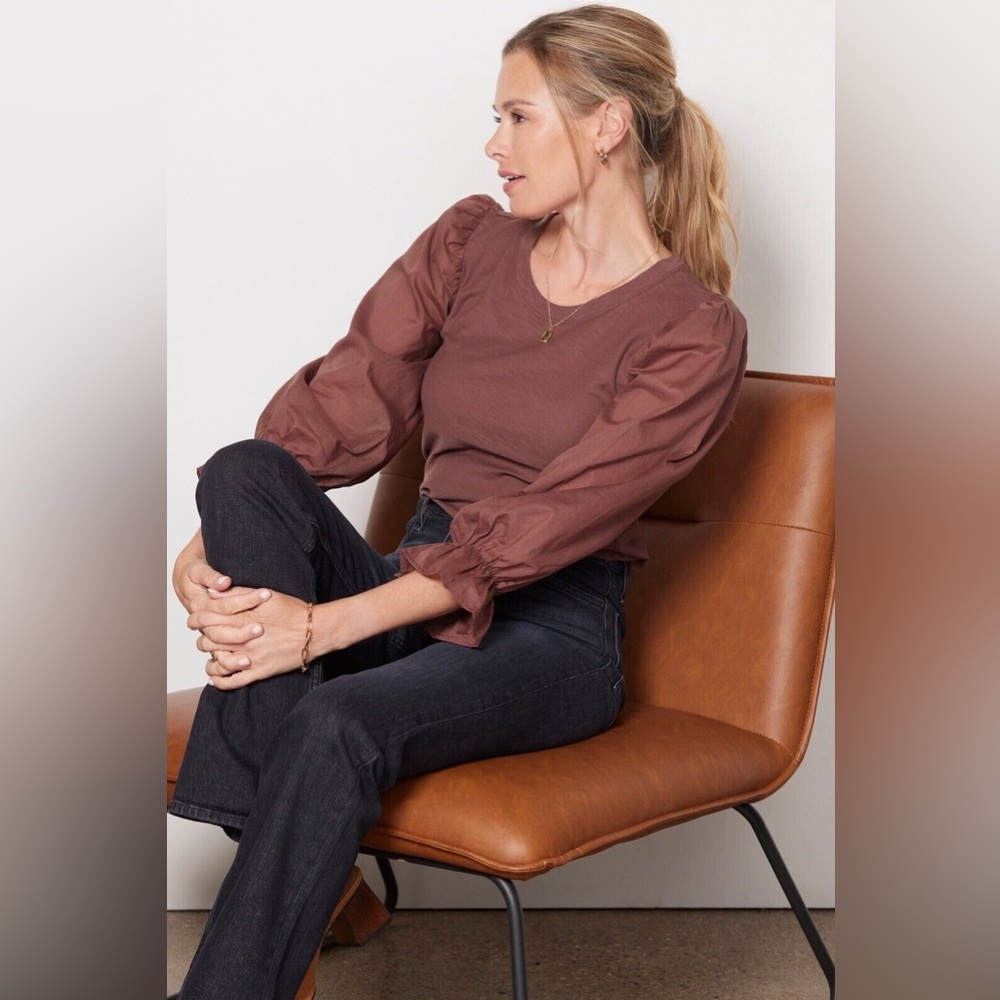 Nation LTD Carly Voluminous Contrast Top Puff Sleeve Pinot Noir in Brown - Picture 4 of 8